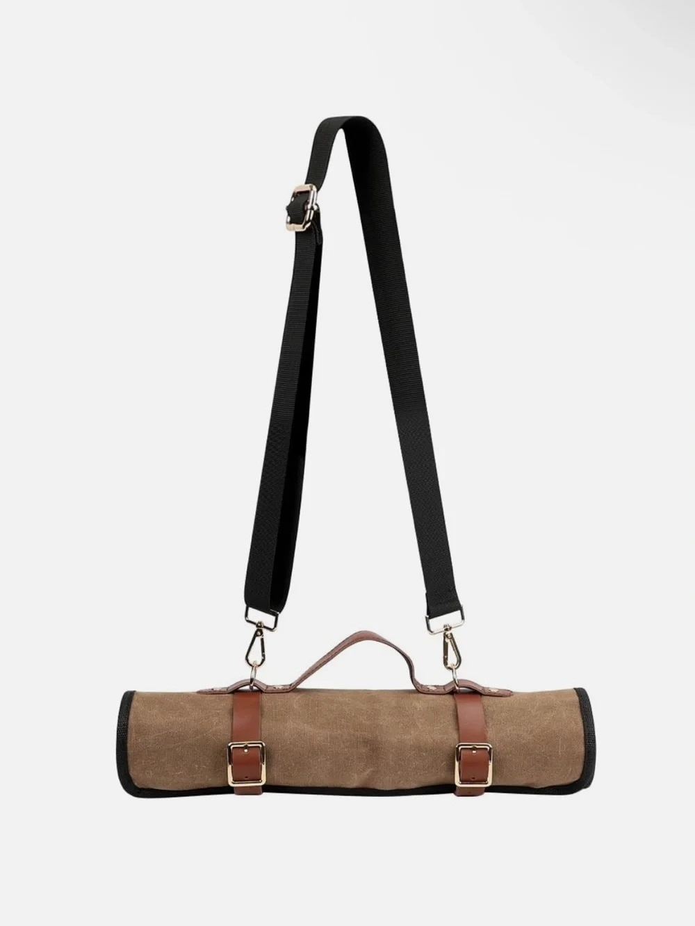 Canvas Knife Roll with Removable Black Shoulder Strap - Brown